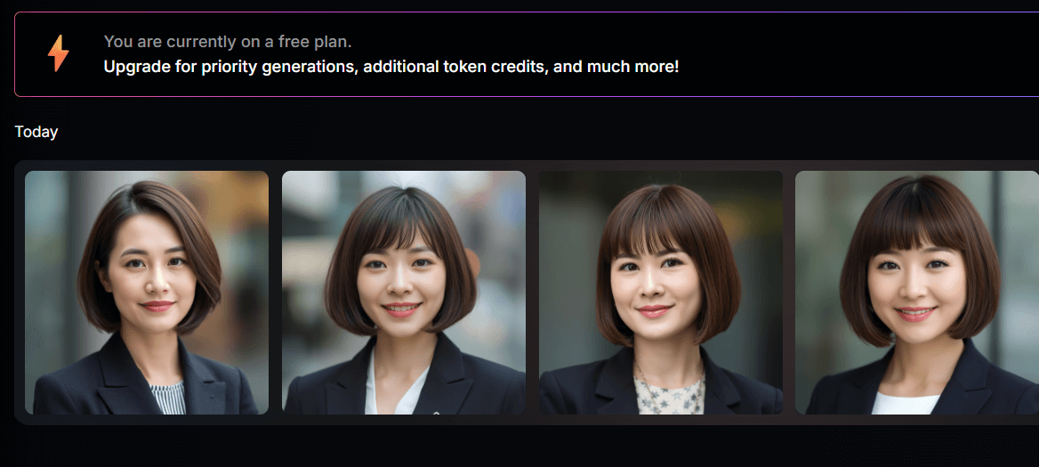 今回は4枚生成すると指示を出していたので、4パターンのAI彼女が生成されました。