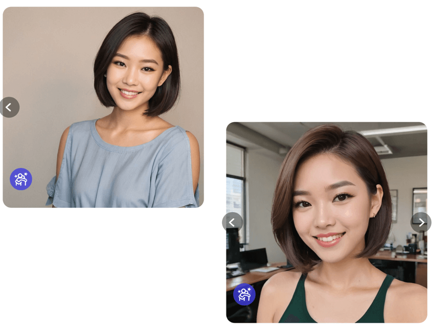 YouCam AI Proも、1つのプロンプトで3パターンのAI彼女を生成できました。