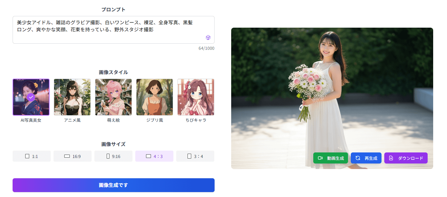 アイドル系のプロンプト