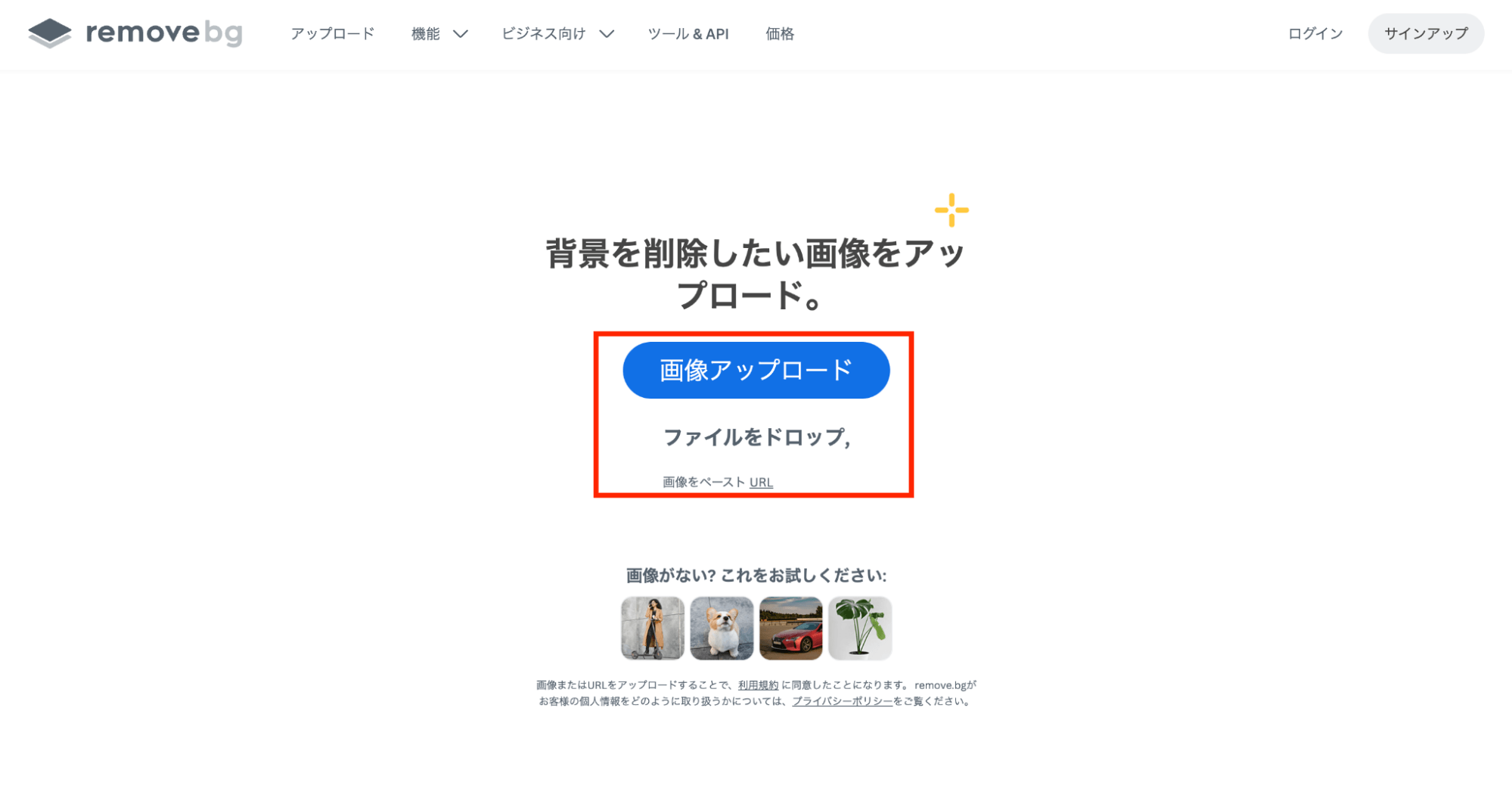 画像をアップロードして処理を開始