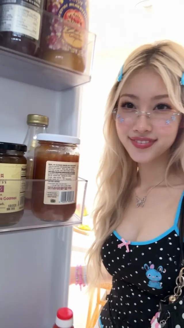 日差しの入るキッチンで飲み物を紹介する眼鏡を掛けた女性