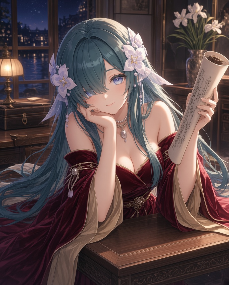 ヴォジャニーツァのAIイラスト：楽譜と夜の音楽サロン