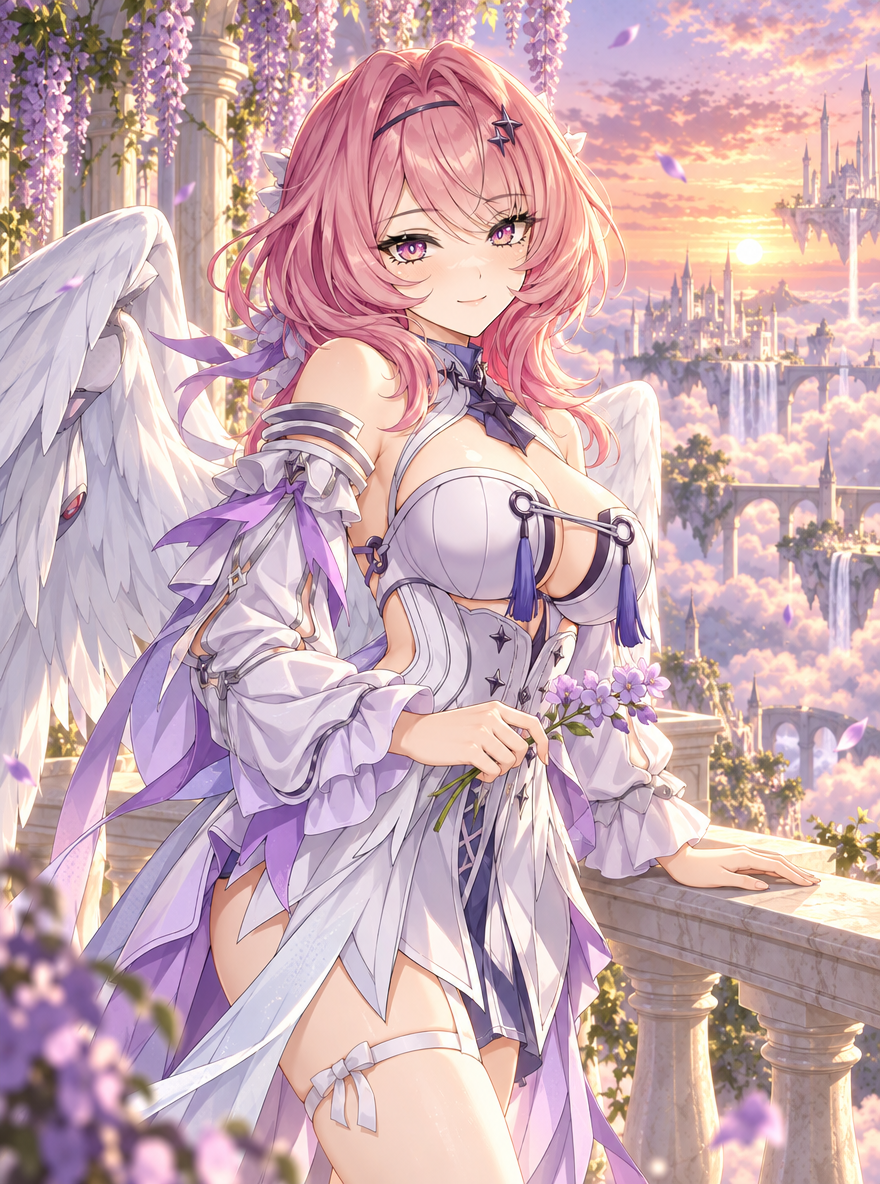 レミエール・ダンのAIイラスト：夕暮れの空中庭園